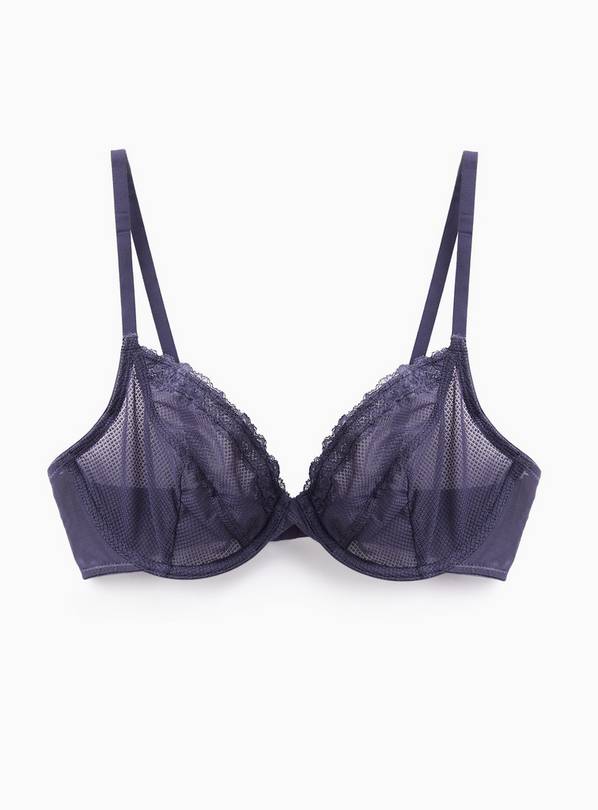 Dark Grey Lace Wired Non-Padded Plunge Bra 32DD